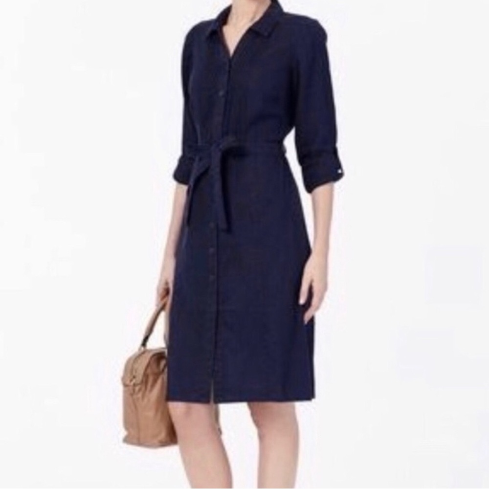 BODEN 💯% LINEN NAVY BLUE DRESS • LONG SLEEVES • Sz 18L